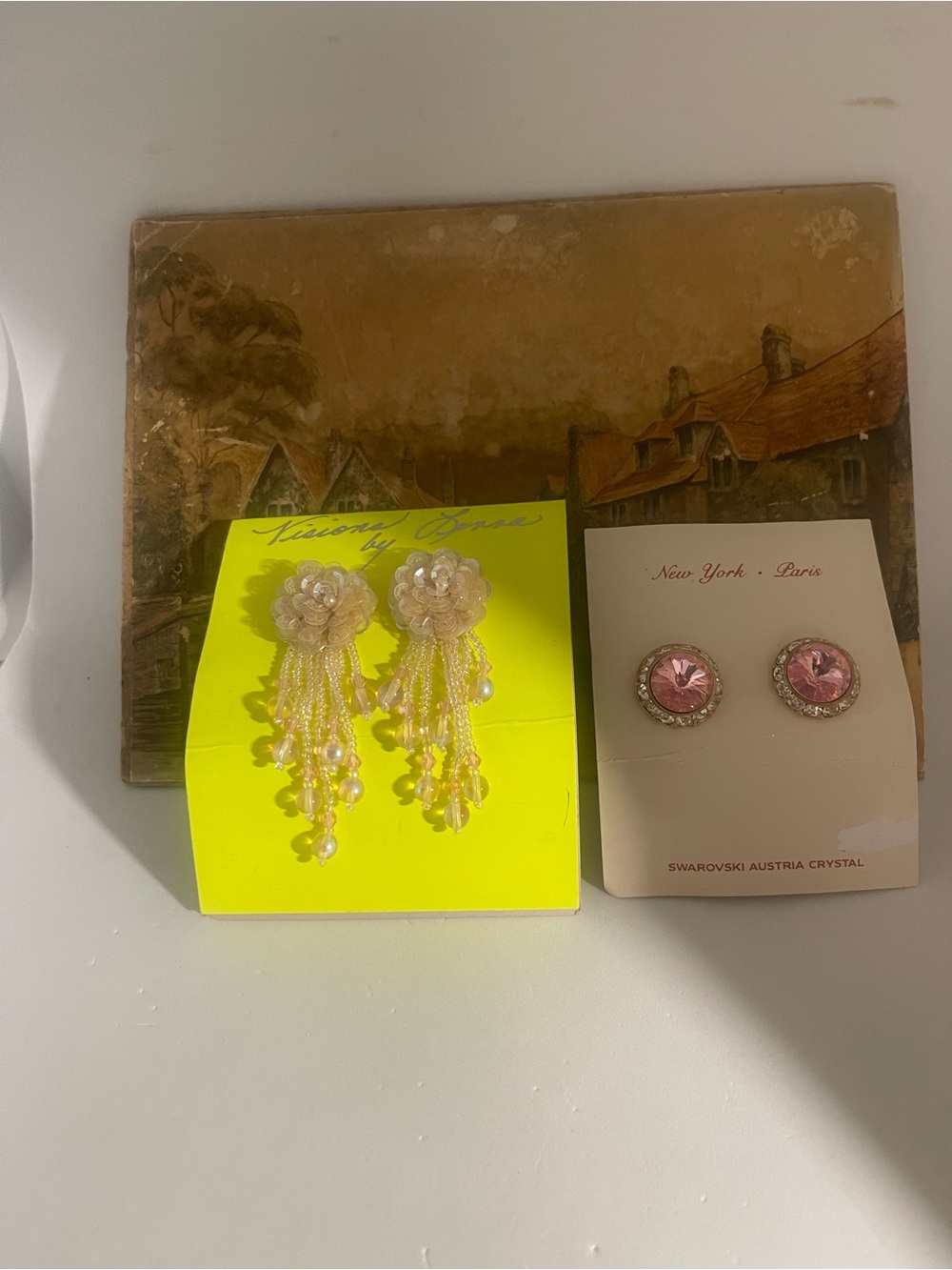 2 pair pierced $ Vision by Lonna Swarovski Pink Crystal Halo Stud Earrings